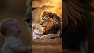 Baby crying lion trying to quiet him  babycrying lion shortsfeed youtubeshorts [upl. by Oalsecnew]