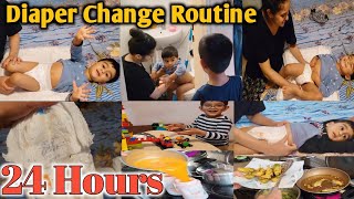 24 Hours With My kids \ Diaper Change Routine Mom Of 2  How to Change A Baby Diaper [upl. by Lorens604]