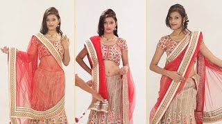 How to drape a half saree  half saree wearing styles  Dupatta style for lehenga  saree shorts [upl. by Woodward8]