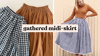 DIY Gathered MidiSkirt With Pockets  How To Make A Gathered Skirt [upl. by Hawk]