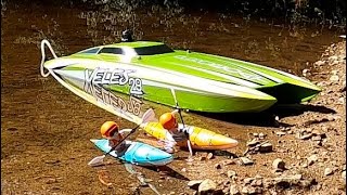 2X RC KAYAK amp SEADOO ON RIVERCATAMARAN 6S JUMPINGSPEED TEST AND MORE [upl. by Maddock150]