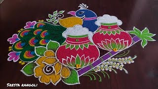 Pongal special rangoli 5×2 dots sankranti chukka muggulu [upl. by Warp778]