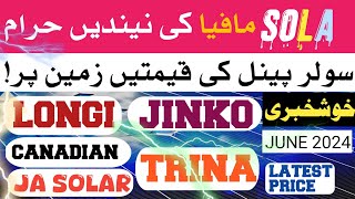 Solar panel Latest prices  LONGI  JINKO  CANADIAN  JA  TRINA Solar Latest prices in Pakistan [upl. by Aicitan852]