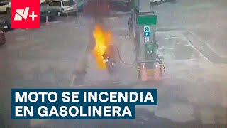 Moto se incendia en gasolinera  N [upl. by Meikah]