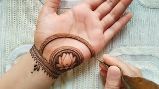 Teej Special simple front hand mehndi design  Easy lotus mehndi design  Simple mehndi design 2024 [upl. by Roice624]