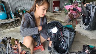 Mobile repair girl goes door to door to help fix broken motorbikes happy moments with pets [upl. by Naillik985]