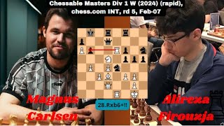 Magnus Carlsen vs Alireza FirouzjaChessable Masters Div 1 W 2024 rapid A Tactic Game [upl. by Whyte689]