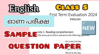 ENGLISH  ONAM EXAM QUESTION PAPER NEWCLASS 5  KERALA SYLLABUS [upl. by Eisse]