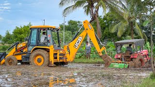 JCB 3DX going fully Sludge to Mahindra 475 DI Tractor Stuck in Mud Rescue I jcb video [upl. by Adiaroz]