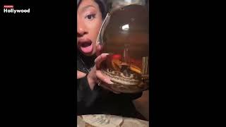 Megan Thee Stallion takes a shot of alcohol in Japan with a SNAKE in it [upl. by Hsiekal]