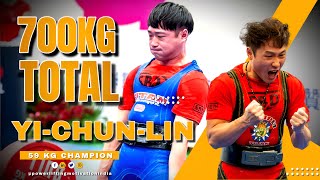 Yi Chun Lin  1st Place 700Kg Total 59Kg  IPF World Equipped Powerlifting Championship 2024 [upl. by Tearle193]