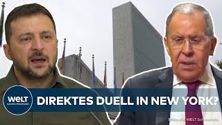 NEW YORK Direktes Duell Treffen Selenskyj und Lawrow bei der UNGeneraldebatte aufeinander [upl. by Ecyal275]