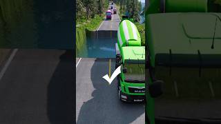 Mixer Trucks vs massive water pit 41 carsvswaterpit doubleflatbedtrailertruckvsspeedbumps usa [upl. by Henigman]