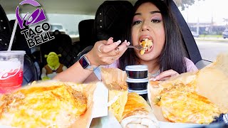 EATING TACO BELL NEW SPICY GRILLED CHEESE NACHO FRIES GRILLED CHEESE BURRITO CRUNCHY TACO MUKBANG [upl. by Aliekahs]