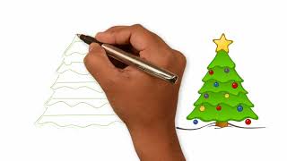 WE DRAWING How to drawing christmas tree printable template [upl. by Lowson]