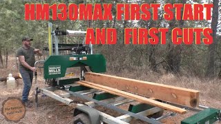 First Start  Cut HM130MAX Mobile Saw Mill And Review Live Edge Slab Blue Pine Woodland Mills [upl. by Yehsa]