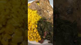 Yellow Rice Corn Collard Greens amp Smothered PorkChops❤️‍🔥 food mealprep momtok quickrecipes [upl. by Htbazile]