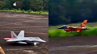 2 warbirds landing crash  Jet Legend F16 Turbine Jet amp AF model F22 Raptor Turbine Jet [upl. by Arahat]