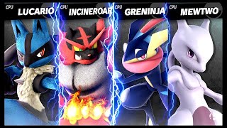 Lucario VS Incineroar VS Greninja VS Mewtwo LV 9 CPU Battle Super Smash Bros Ultimate [upl. by Loats]