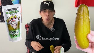 WARHEADS EXTREME SOUR PICKLE CHALLENGE Failed [upl. by Piegari217]