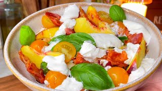 Salade de Pêches Burrata Tomates avec 1 Sauce Vinaigrette de Framboises ♥ [upl. by Atteynad]