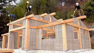 How to build a beautiful wooden house Amazing woodworkers teamwork [upl. by Freemon]