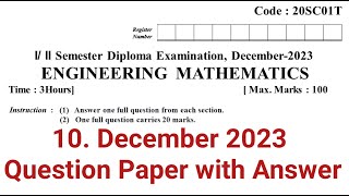 diploma maths question paper December 2023 with answers  20SC01T  C 20 Syllabus  dte  diploma [upl. by Jerome743]