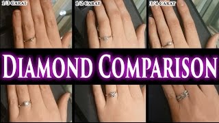 1 Carat Diamond Ring on Finger Hand 2 Ct Size Comparison 12 15 3 05 Price Engagement Rings Buy [upl. by Wallinga]