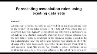 Forecasting association rules using existing data sets [upl. by Airamalegna766]