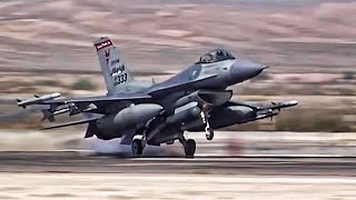 F16 Fighter Jets Preflight  TakeoffLanding At Nellis AFB [upl. by Hamnet302]