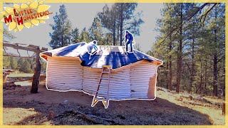 Roofing Shingles Tar Paper amp Sheetrock  Earthbag Kitchen Bath amp Cabin  Weekly Peek Ep162 [upl. by Dorran]