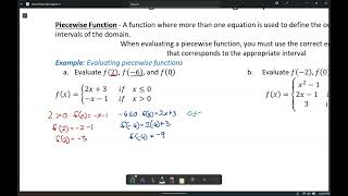 Alg II  36 Part 1  Evaluating PiecewiseDefined Functions [upl. by Hakilam973]