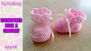 DIY como tejer escarpines botitas patucos para bebe a crochet ganchillo AJUAR [upl. by Alakcim933]