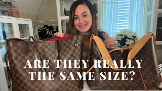 LOUIS VUITTON NEVERFULL GM VS CARRYALL MM REVIEW  WHAT FITS INSIDE  MOD SHOTS [upl. by Ikiv]