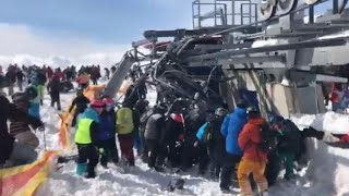 Skiers throw themselves from lift as it malfunctions at Georgia resort [upl. by Eidson]