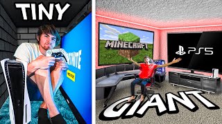 We Built Tiny vs GIANT Gaming Rooms [upl. by Nayra937]