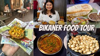 Best BIKANER Food Tour  Kachori Papad Ki Sabzi Aloo Puri Malai Ghewar amp More [upl. by Orabelle]