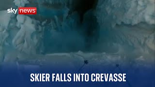 Watch the terrifying moment a skier falls into a crevasse in France [upl. by Akimihs]