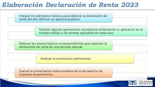 TALLER DECLARACION RENTA PERSONA NATURAL AÑO GRAVABLE 20232024 [upl. by Nelsen]