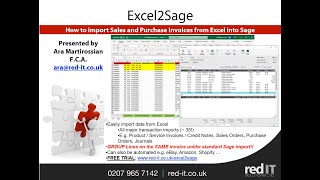 Excel2Sage How to import Sales and Purchase Invoices into Sage from Excel [upl. by Rudin566]