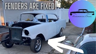 Repairing HAMMERED 56 Chevy Fenders  Saved [upl. by Akitnahs]