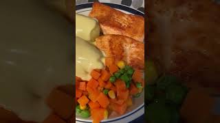 Fried salmon with vegetables amp hollandaise sauce food friedsalmon highlight viral ytshortvideo [upl. by Ailecnarf]