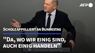 Scholz ruft Bundestag zu Unterstützung von Gesetzesvorhaben auf  AFP [upl. by Hale510]