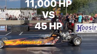 11000 HP Top Fuel Dragster vs 45HP JR Dragster [upl. by Piper]