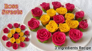 Rose Flower Sweet  3 Ingredients Recipe  Easy Sweet Recipe at Home  Burfi  Peda  Sweet Recipes [upl. by Annavoeg]