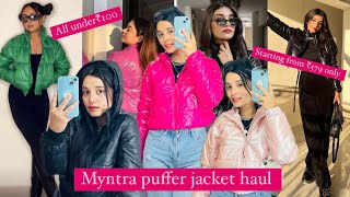 Puffer jacket haul  latest winter wear haul from myntra under ₹1000  best winter collection [upl. by Nuarb]