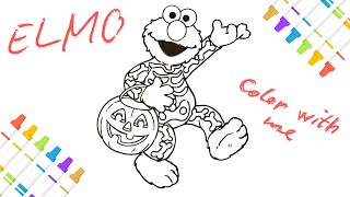 Elmo from Sesame Street Going TrickorTreating Halloween Coloring for Kids [upl. by Christi]