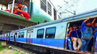 Integral Coach Factory ICF coaches Up Down Shantipur local on the Kalinarayanpur river Bridge [upl. by Akemyt]