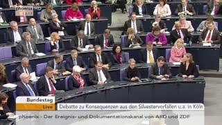 Bundestag Debatte zu den Konsequenzen aus den Ereignissen von Köln am 13012016 [upl. by Nallij]