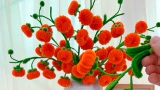 Easy Making  Amazing Chenille Stem Flower  How to make Chenille Stem Orange DIY Chenille Stem [upl. by Atelra]